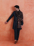 Blue Polyviscose Solid Sherwani Trouser Set With Velvet Dupatta