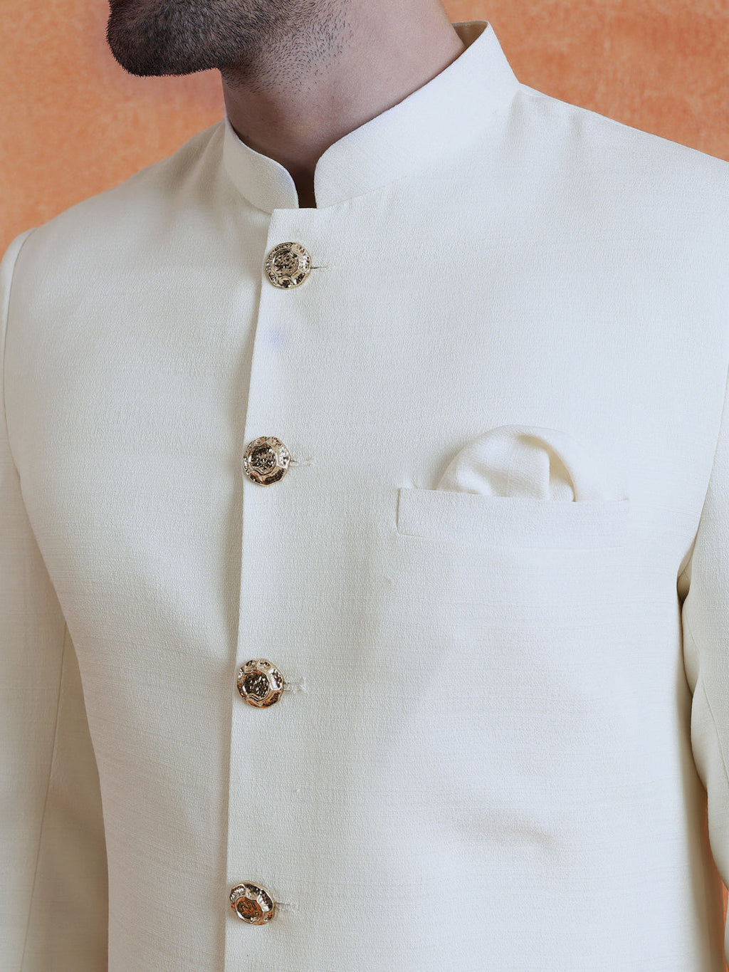 White Polyviscose Solid Sherwani Trouser Set