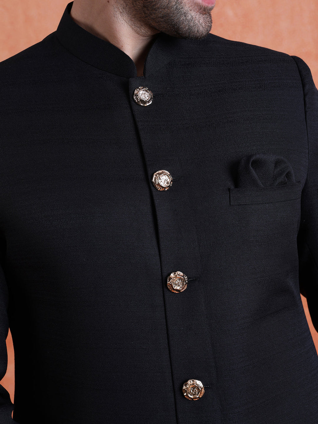 Black Polyviscose Solid Sherwani Trouser Set