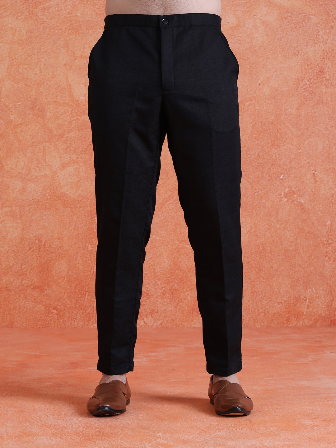 Black Polyviscose Solid Sherwani Trouser Set