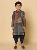 Black Multicolor Cotton Blend Printed Kurta Dhoti Set