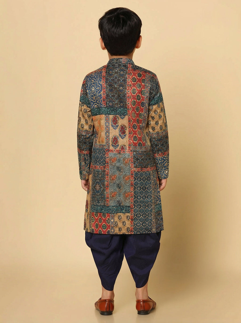 Black Multicolor Cotton Blend Printed Kurta Dhoti Set