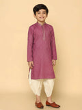 Hot Pink Cotton Blend Printed Kurta Dhoti Set