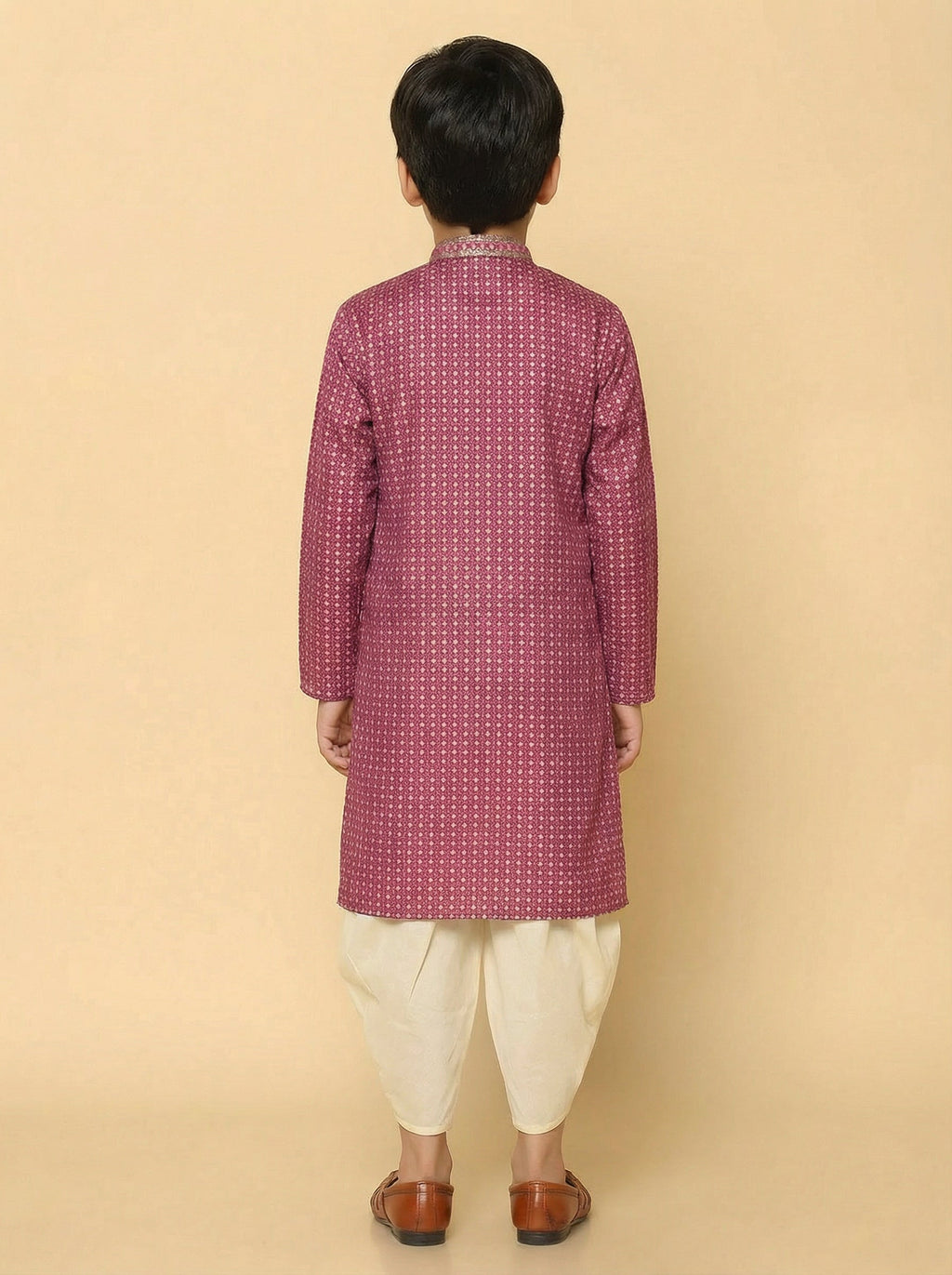 Hot Pink Cotton Blend Printed Kurta Dhoti Set