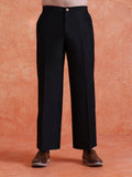 Black Silk Blend Solid Wide Leg Trouser