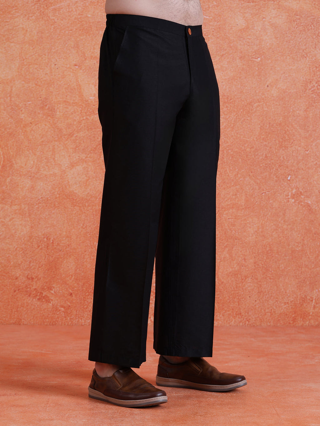 Black Silk Blend Solid Wide Leg Trouser