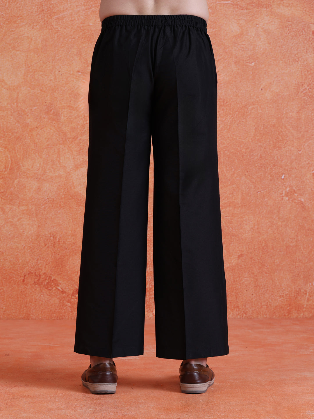 Black Silk Blend Solid Wide Leg Trouser