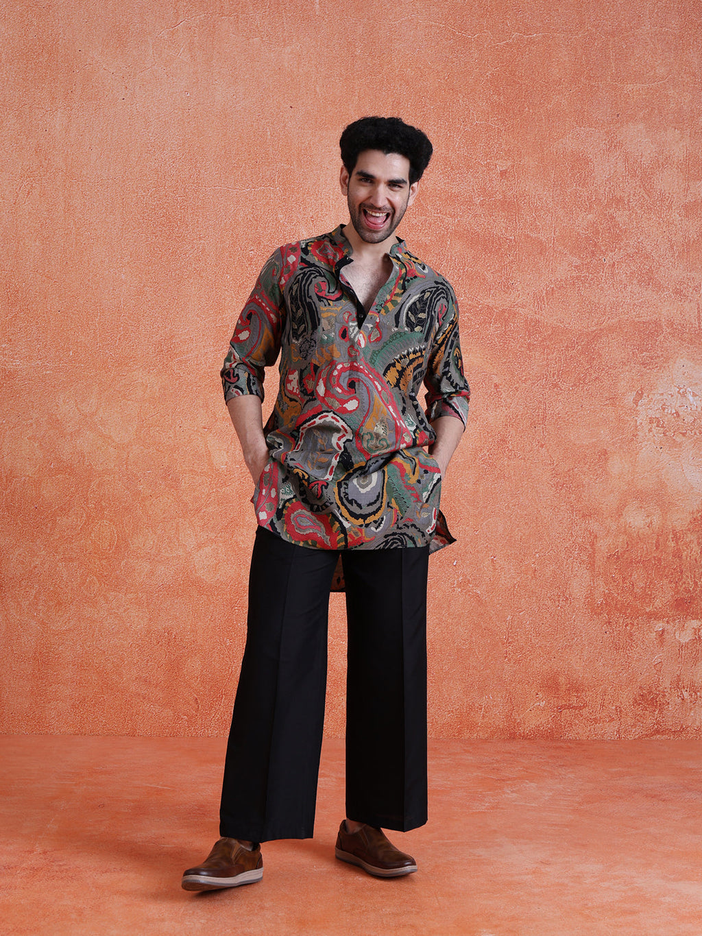 Black Silk Blend Solid Wide Leg Trouser