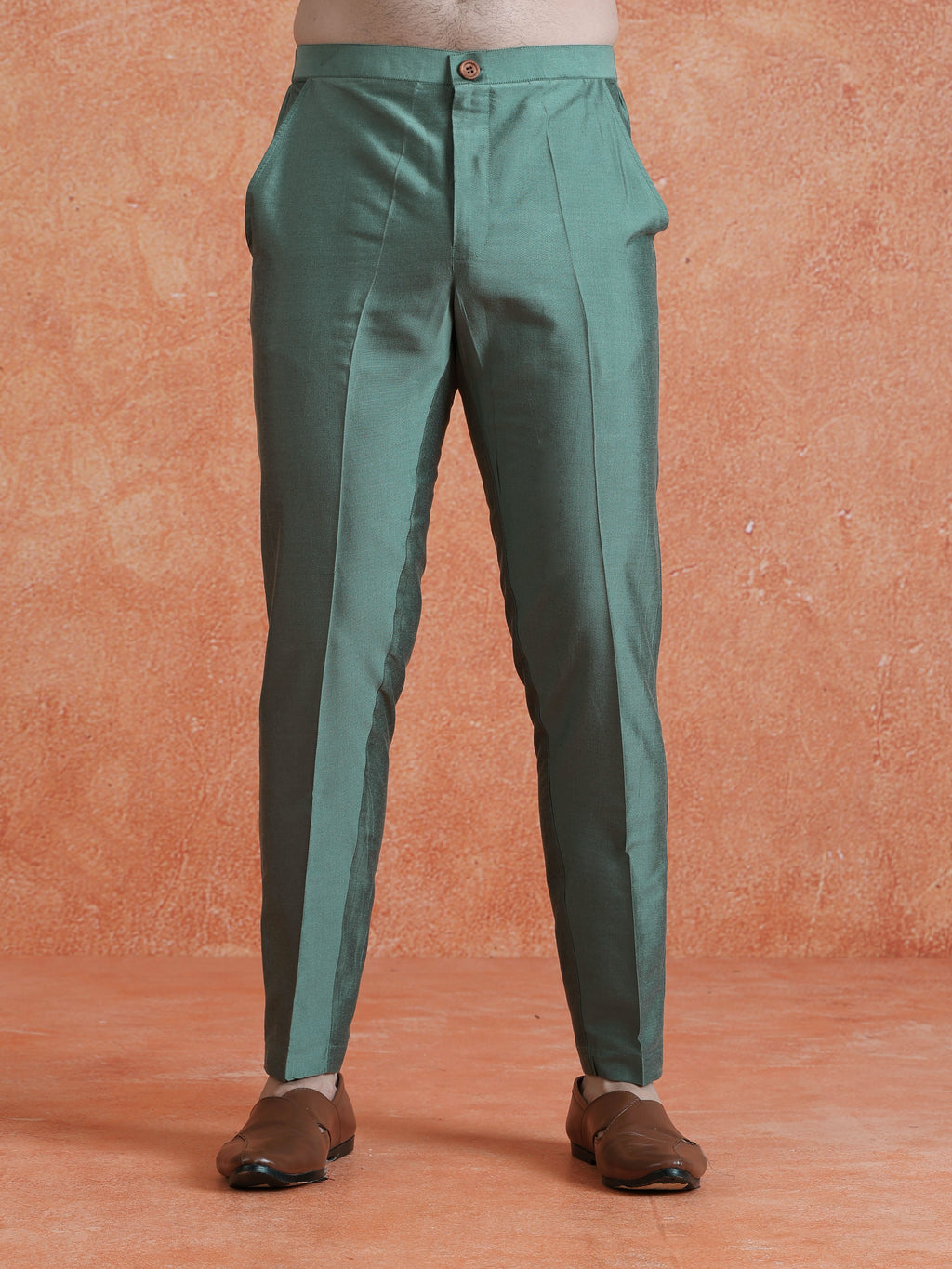 Sage Green Poly Silk Solid Trouser