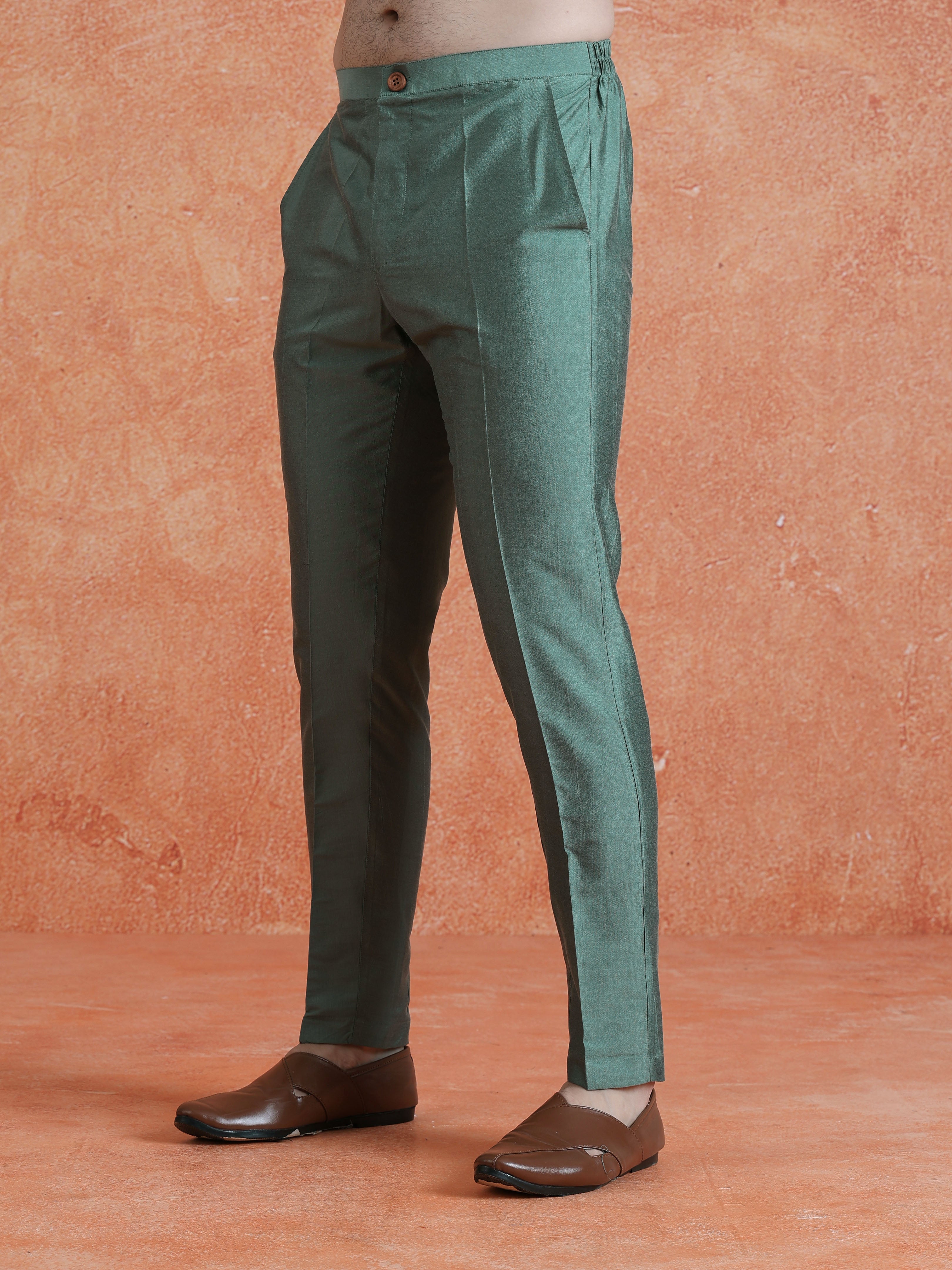 Sage Green Poly Silk Solid Trouser