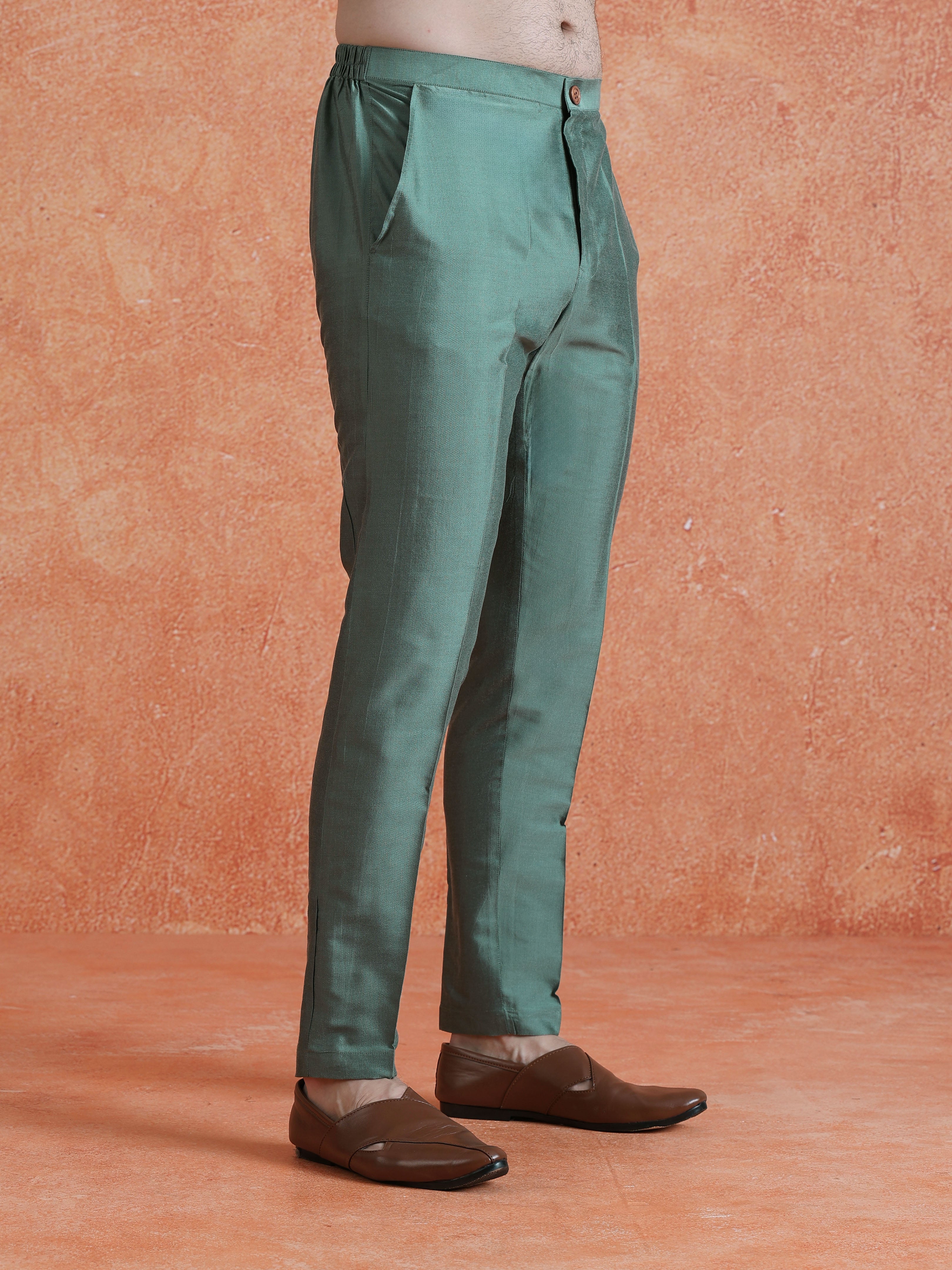 Sage Green Poly Silk Solid Trouser