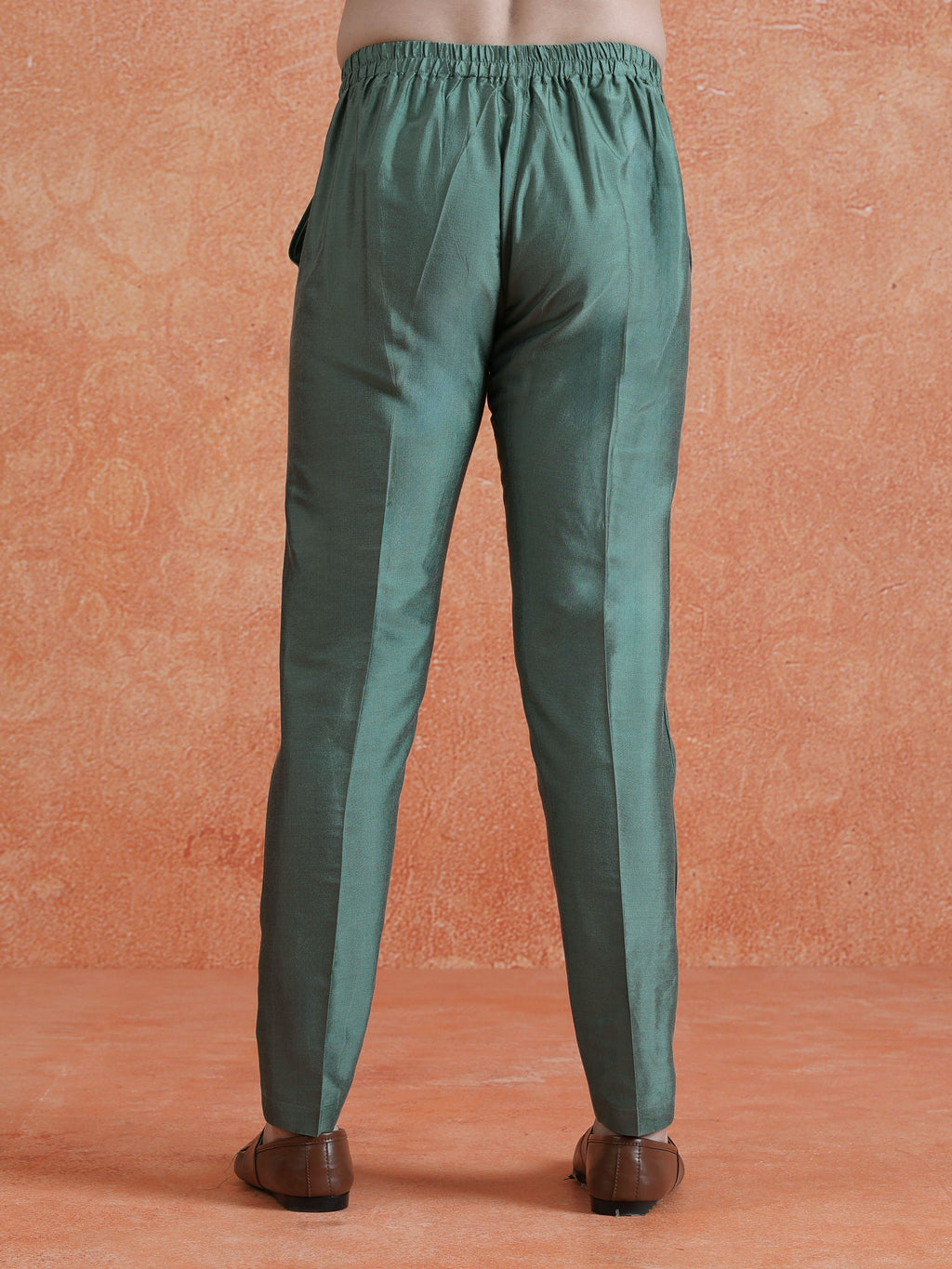 Sage Green Poly Silk Solid Trouser