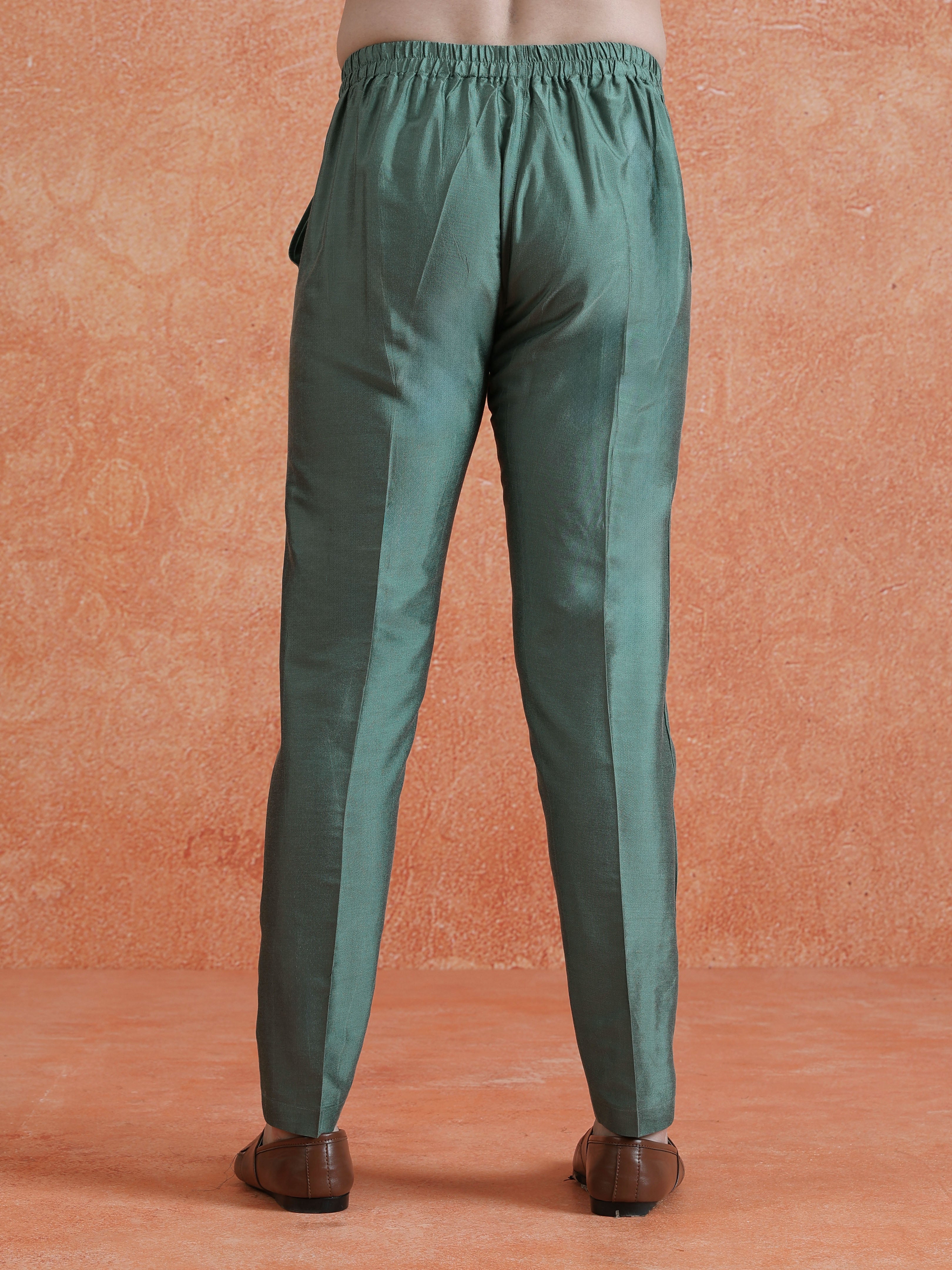 Sage Green Poly Silk Solid Trouser