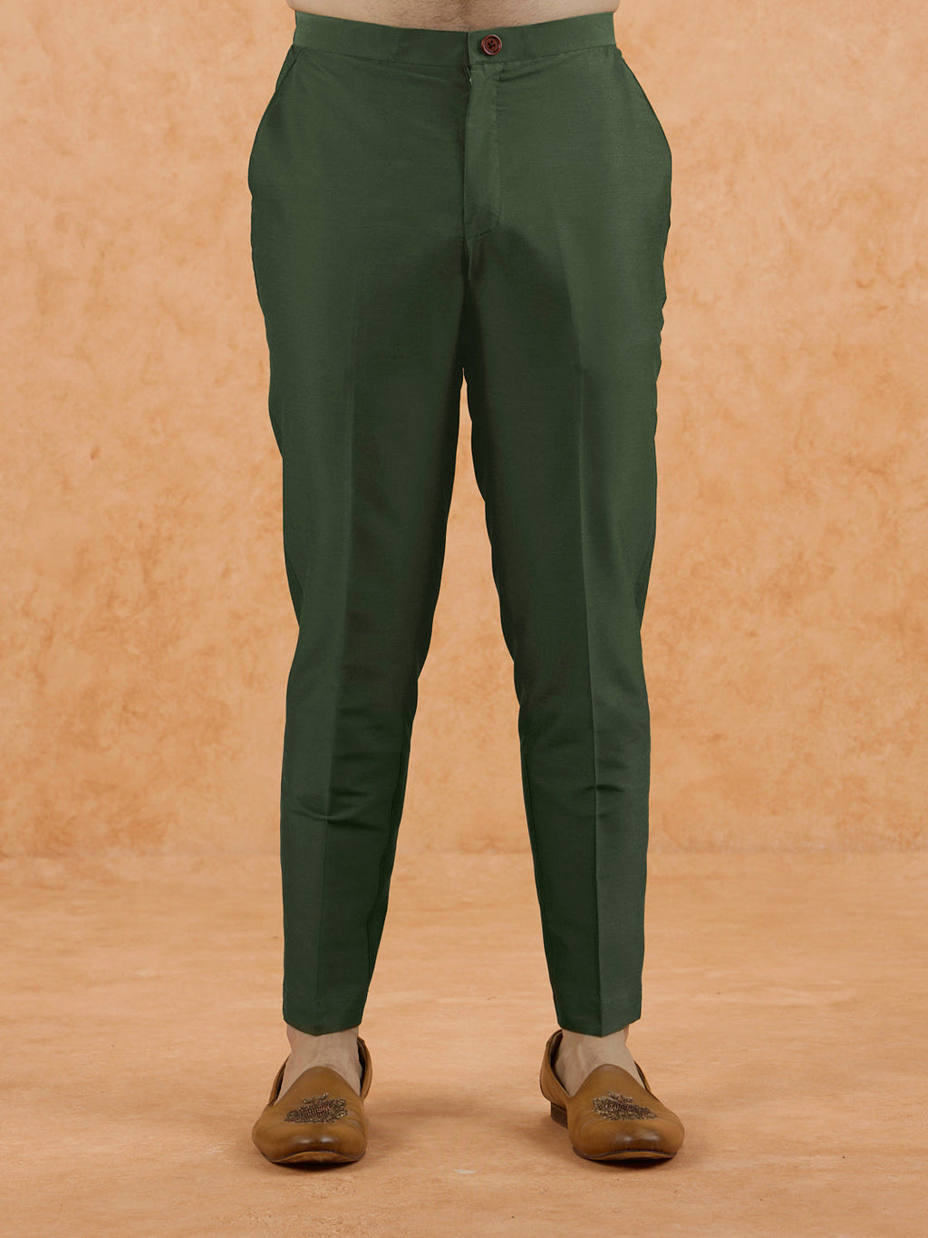 Olive Poly Silk Solid Trousers