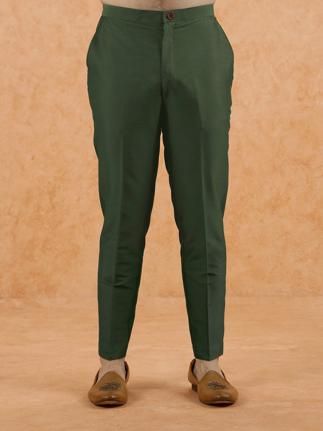 Olive Poly Silk Solid Trousers