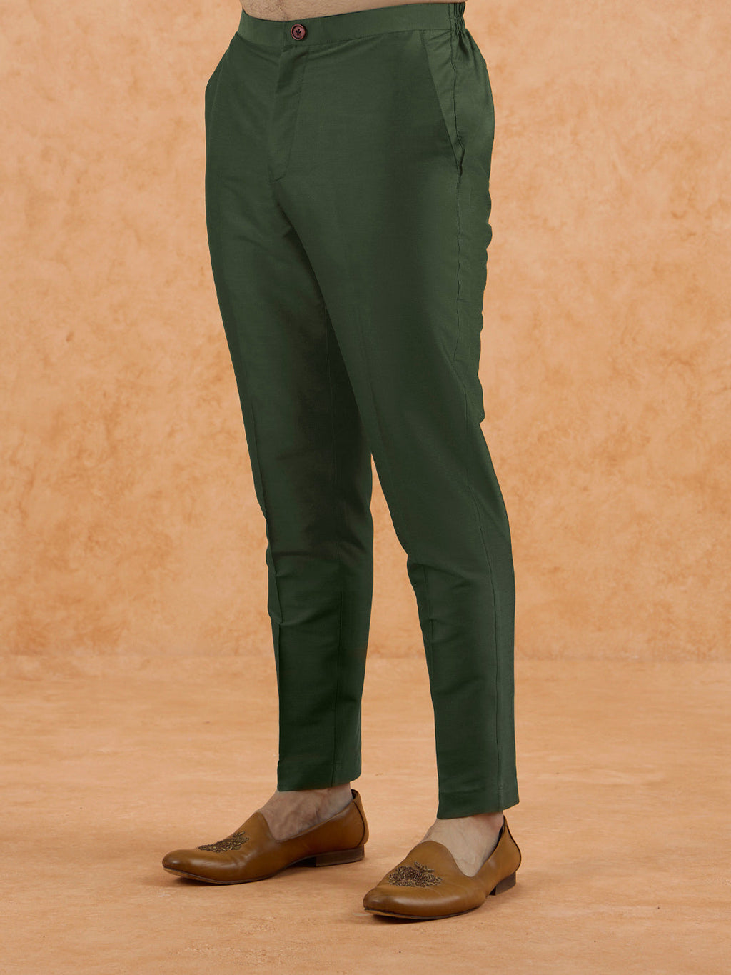 Olive Poly Silk Solid Trousers