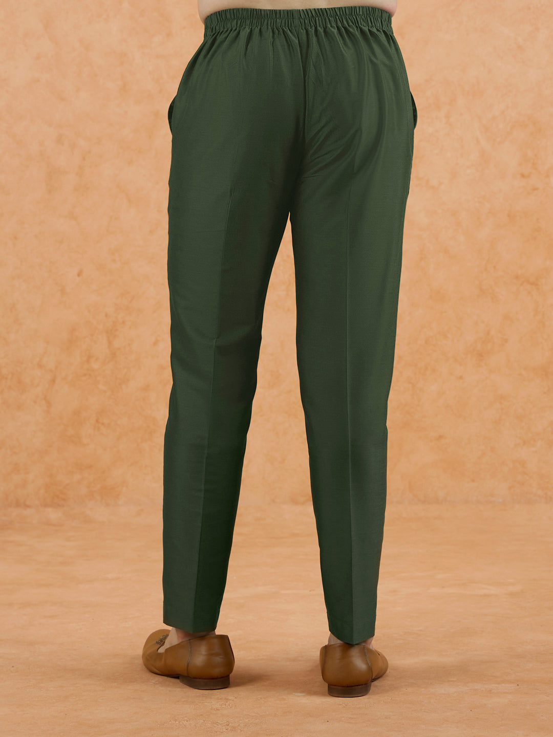 Olive Poly Silk Solid Trousers