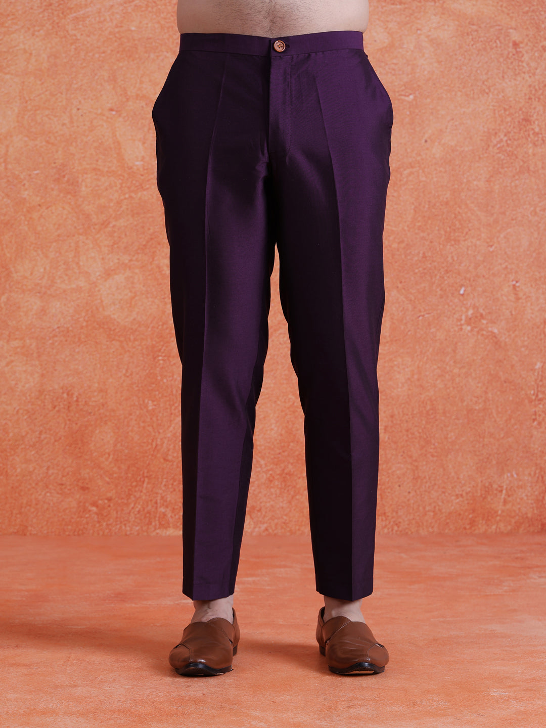 Purple Silk Blend Solid Trousers