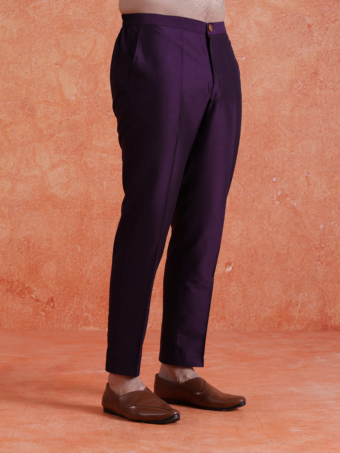 Purple Silk Blend Solid Trousers