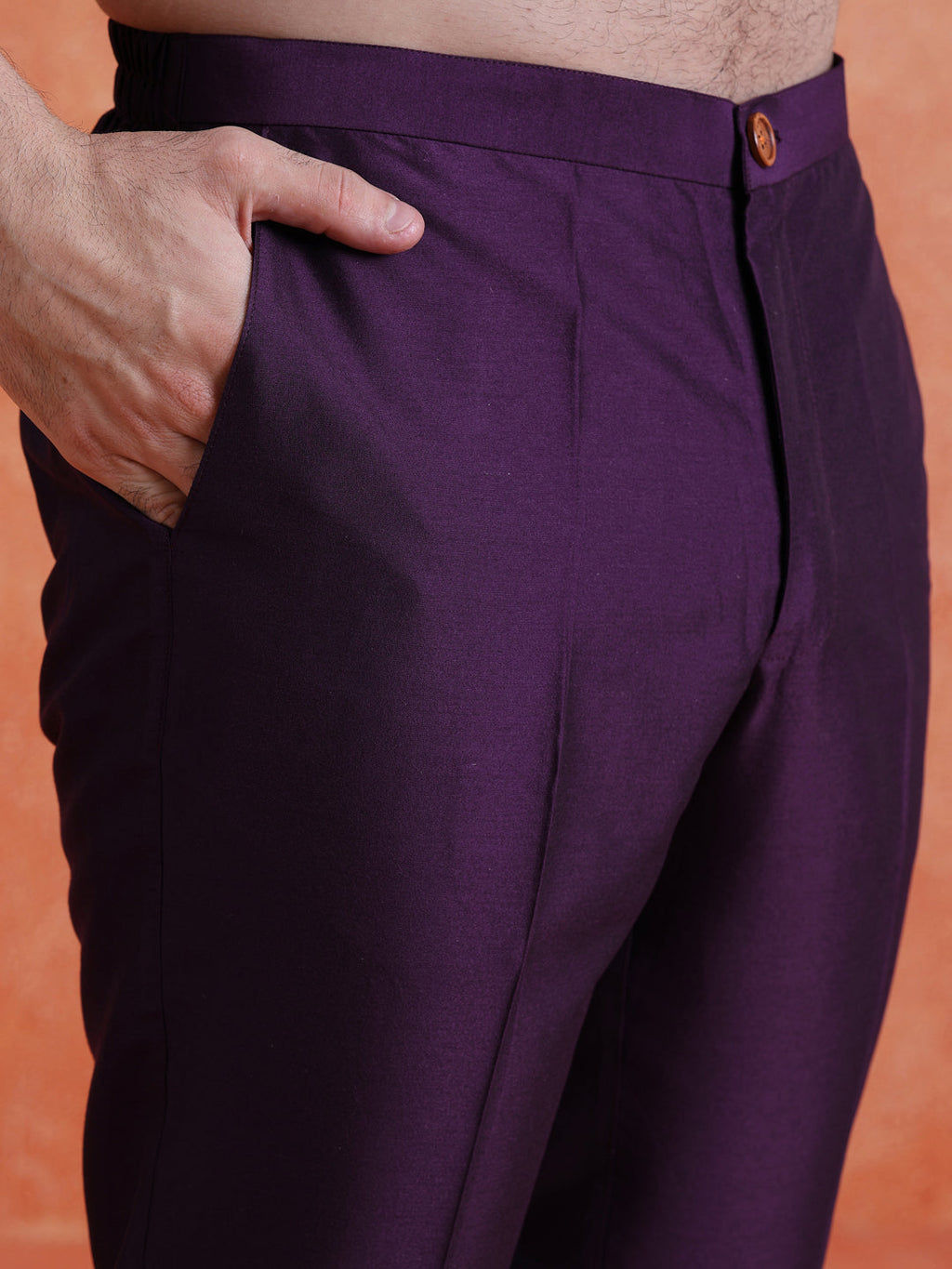 Purple Silk Blend Solid Trousers