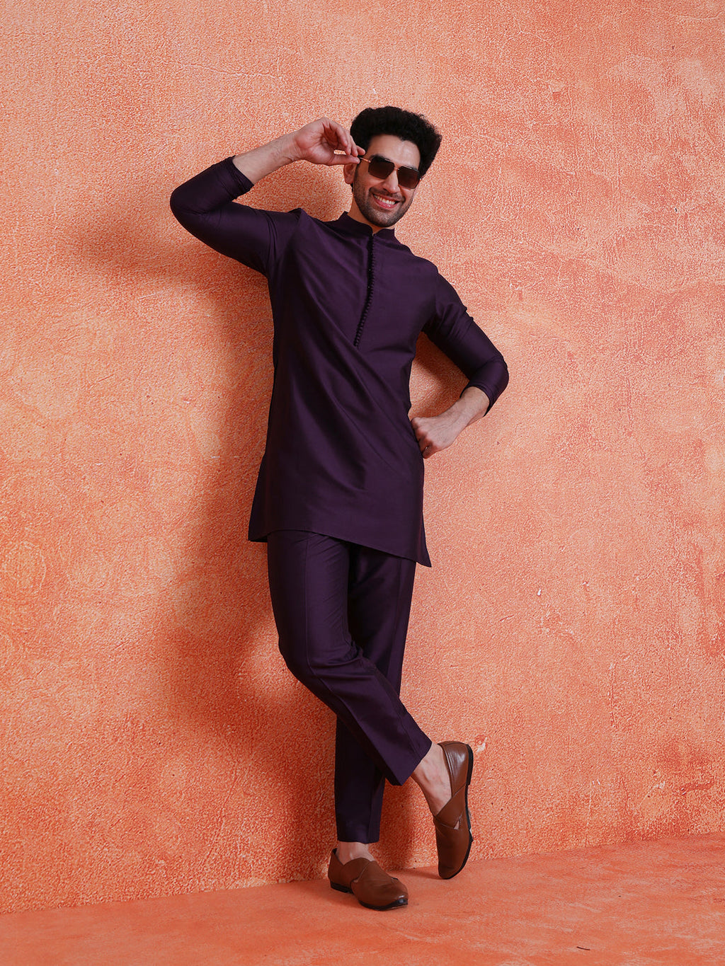 Purple Silk Blend Solid Trousers