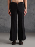 Black Silk Blend Solid Wide Leg Trouser