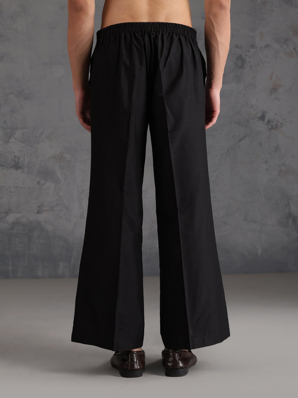 Black Silk Blend Solid Wide Leg Trouser