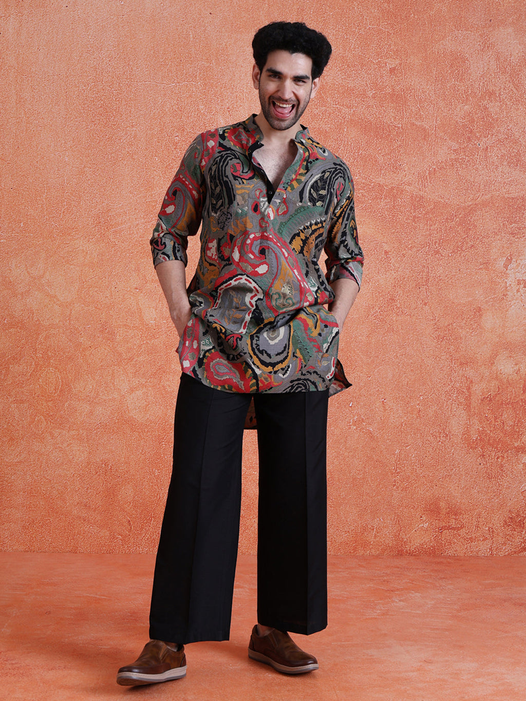 Black Silk Blend Solid Wide Leg Trouser