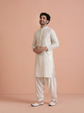 Off-White Cotton Blend Solid Kurta Patiyala Set
