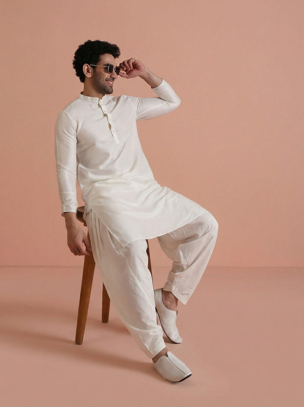 Off-White Cotton Blend Solid Kurta Patiyala Set