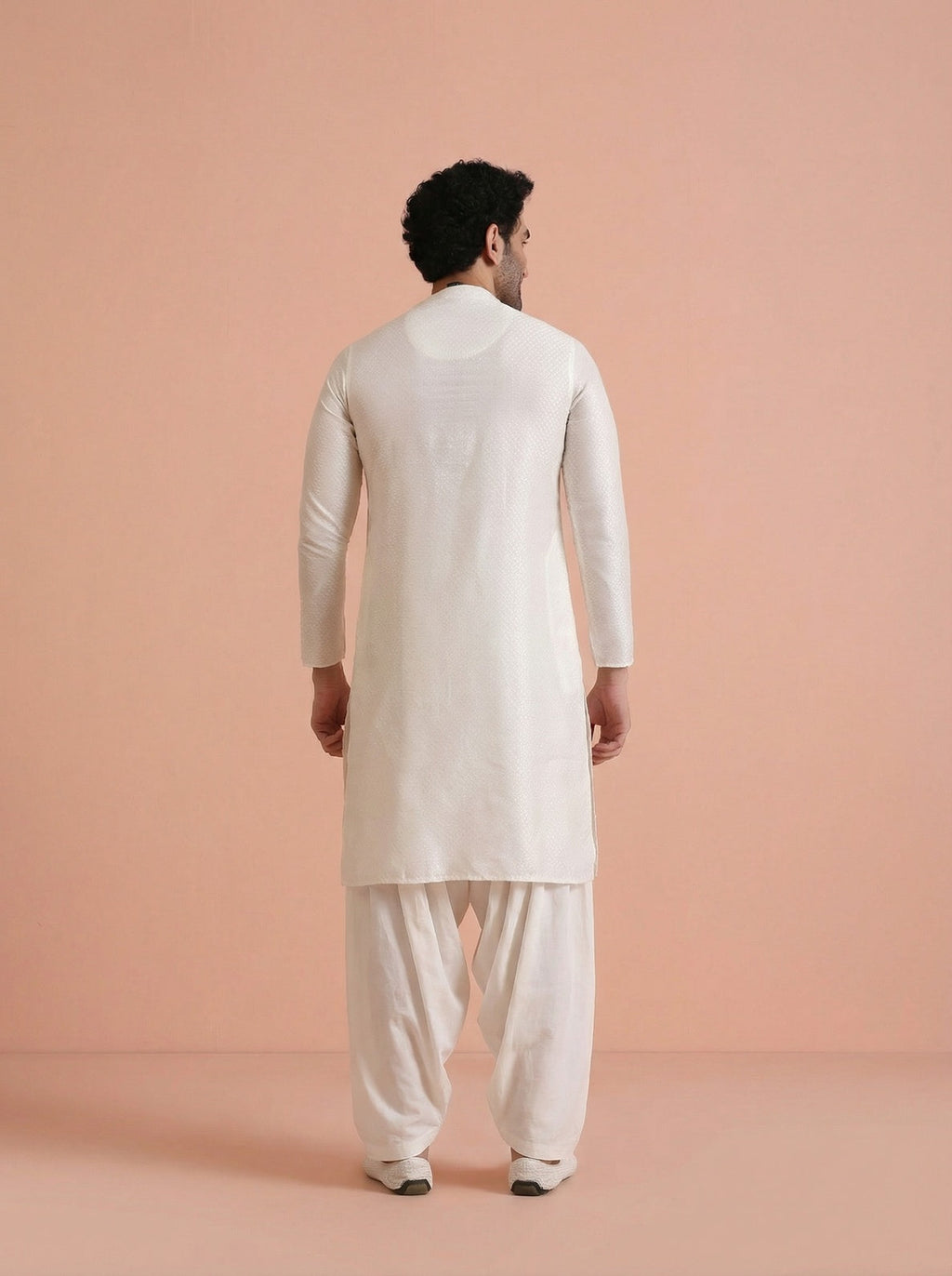 Off-White Cotton Blend Solid Kurta Patiyala Set