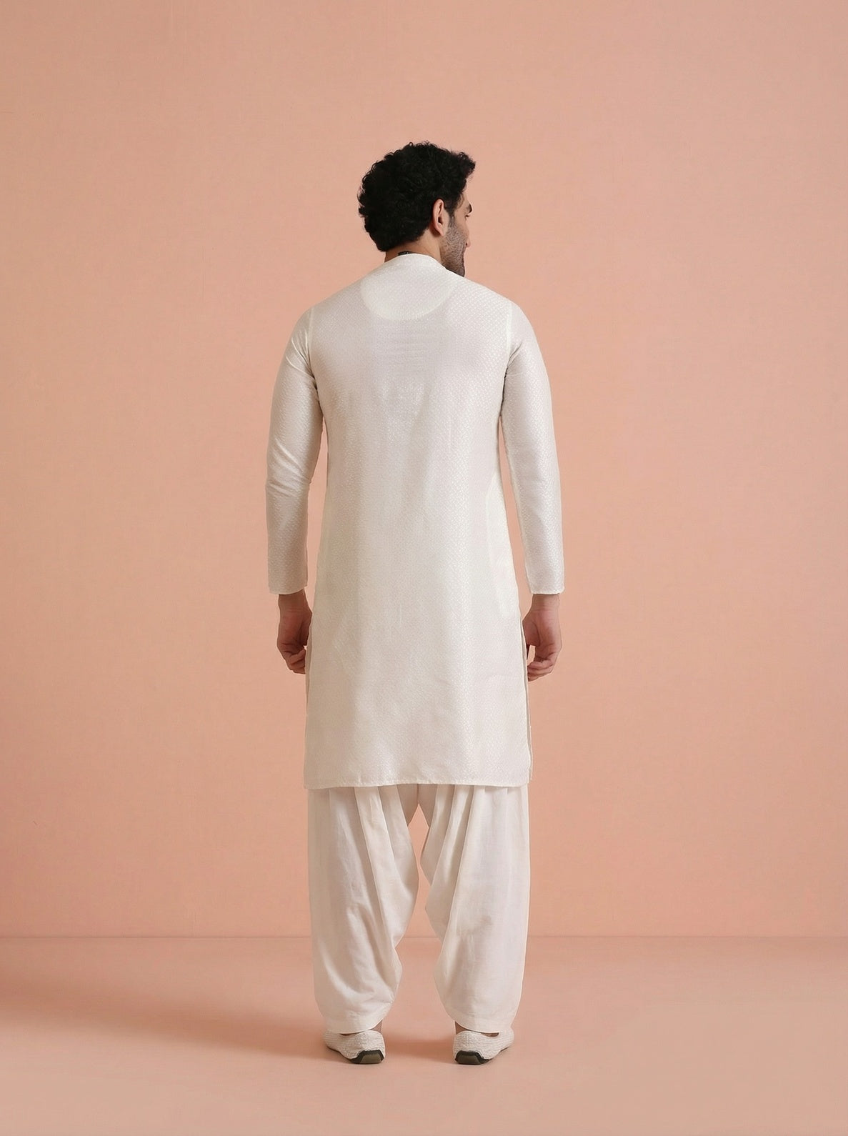Off-White Cotton Blend Solid Kurta Patiyala Set