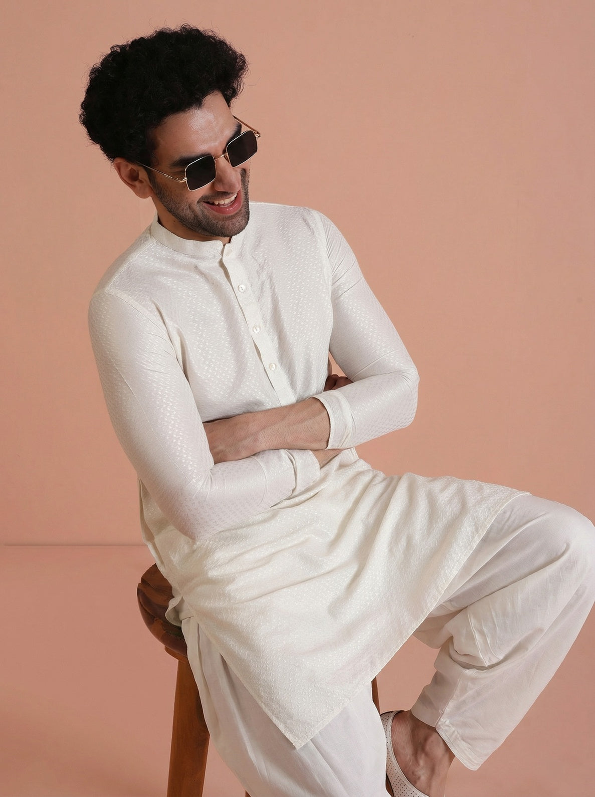 Off-White Cotton Blend Solid Kurta Patiyala Set