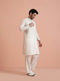 Off-White Cotton Blend Solid Kurta Wide Leg Trouser Set