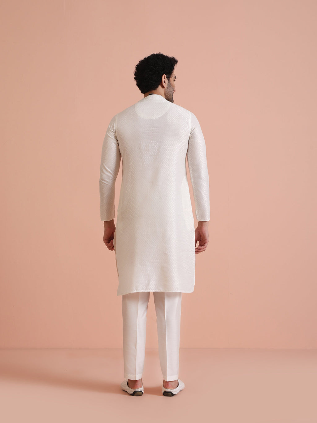 White Art Silk Woven Design Kurta Trouser Set