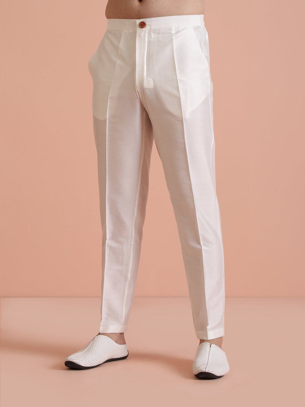White Art Silk Woven Design Kurta Trouser Set