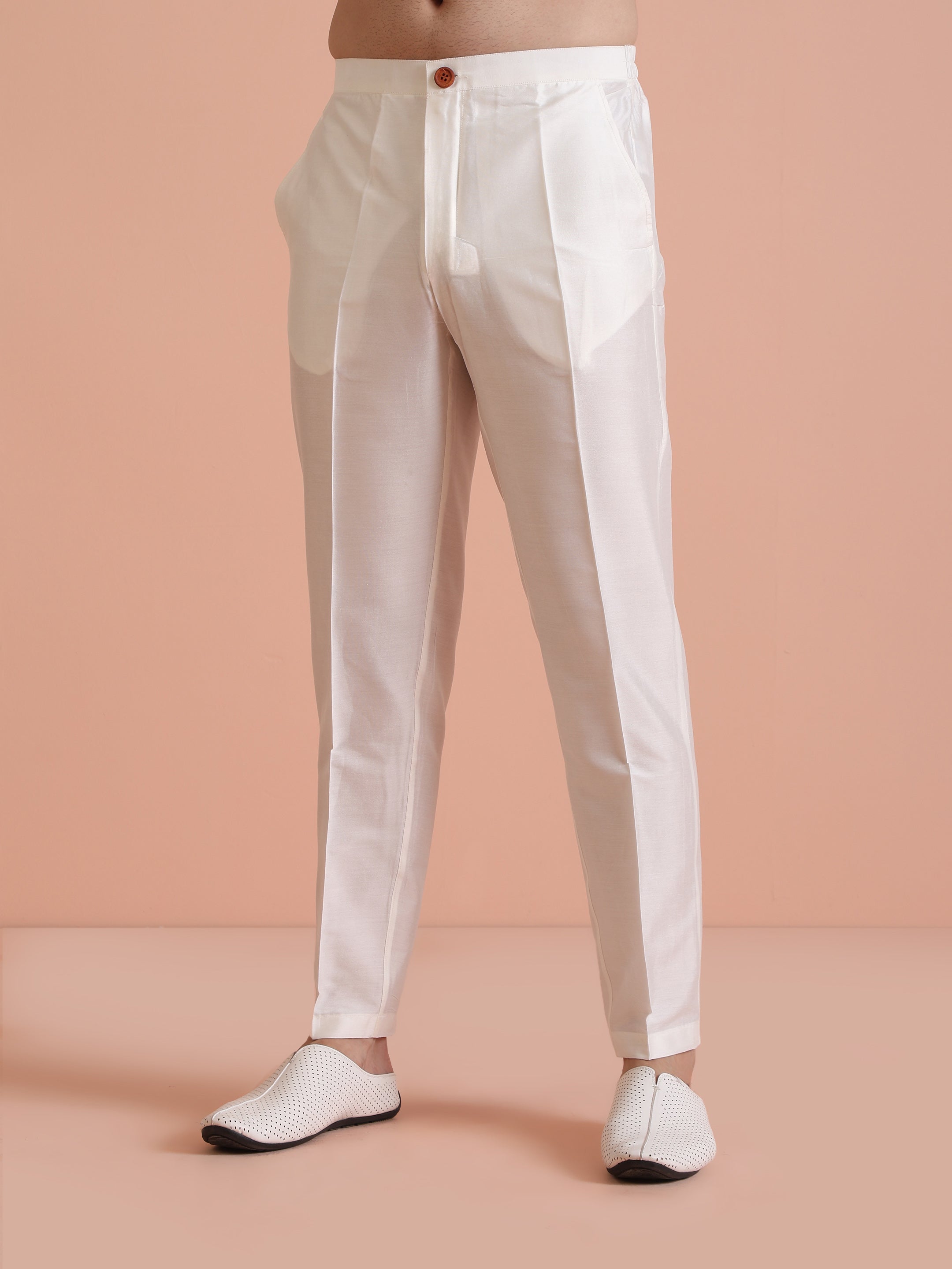 White Art Silk Woven Design Kurta Trouser Set