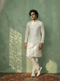 White Art Silk Woven Design Kurta Trouser Set