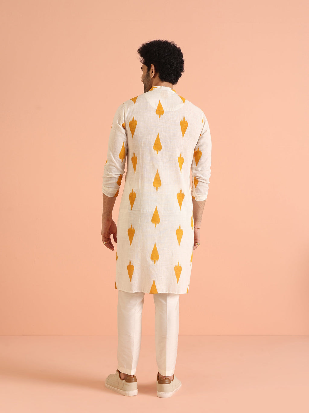 White Cotton Blend Printed Kurta Trouser Set