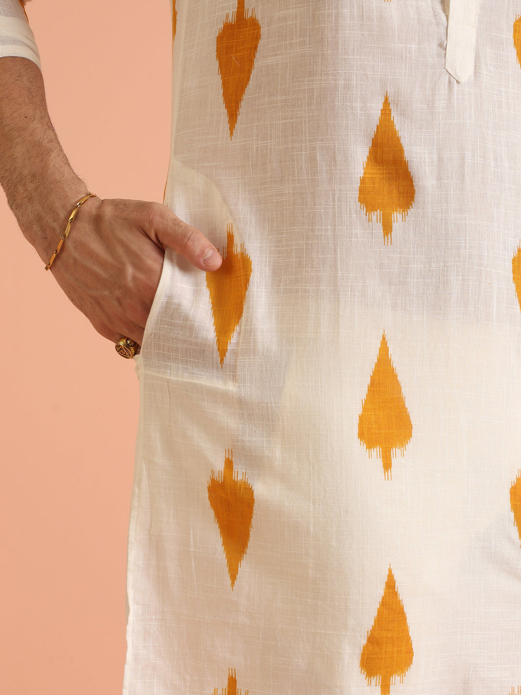 White Cotton Blend Printed Kurta Trouser Set