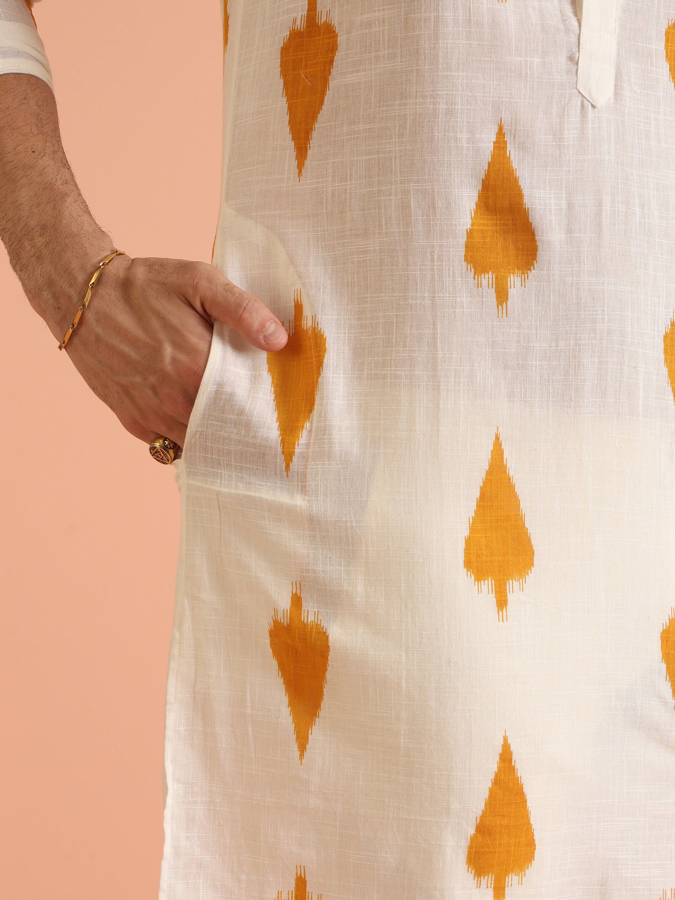White Cotton Blend Printed Kurta Trouser Set