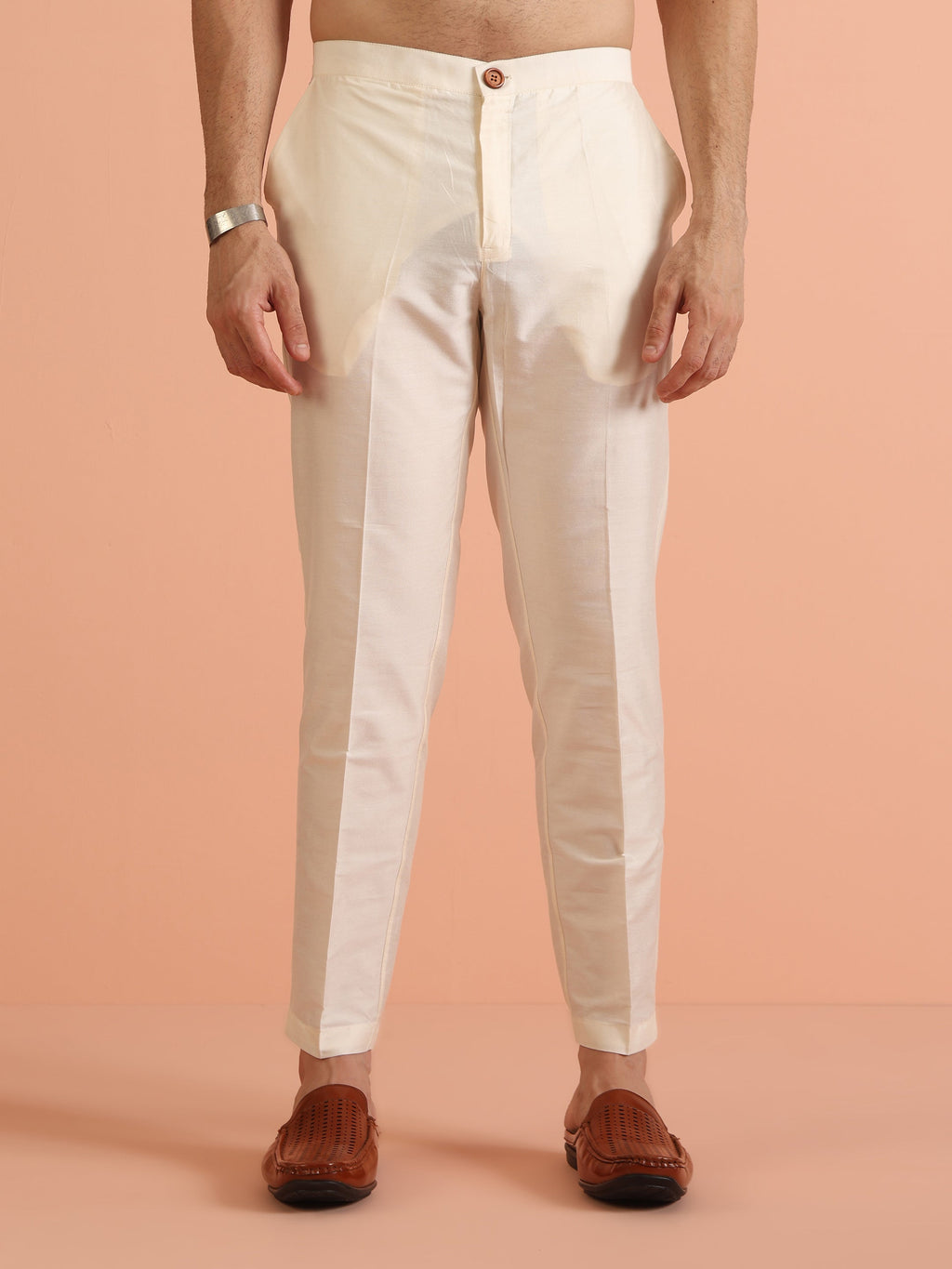 White Cotton Blend Printed Kurta Trouser Set