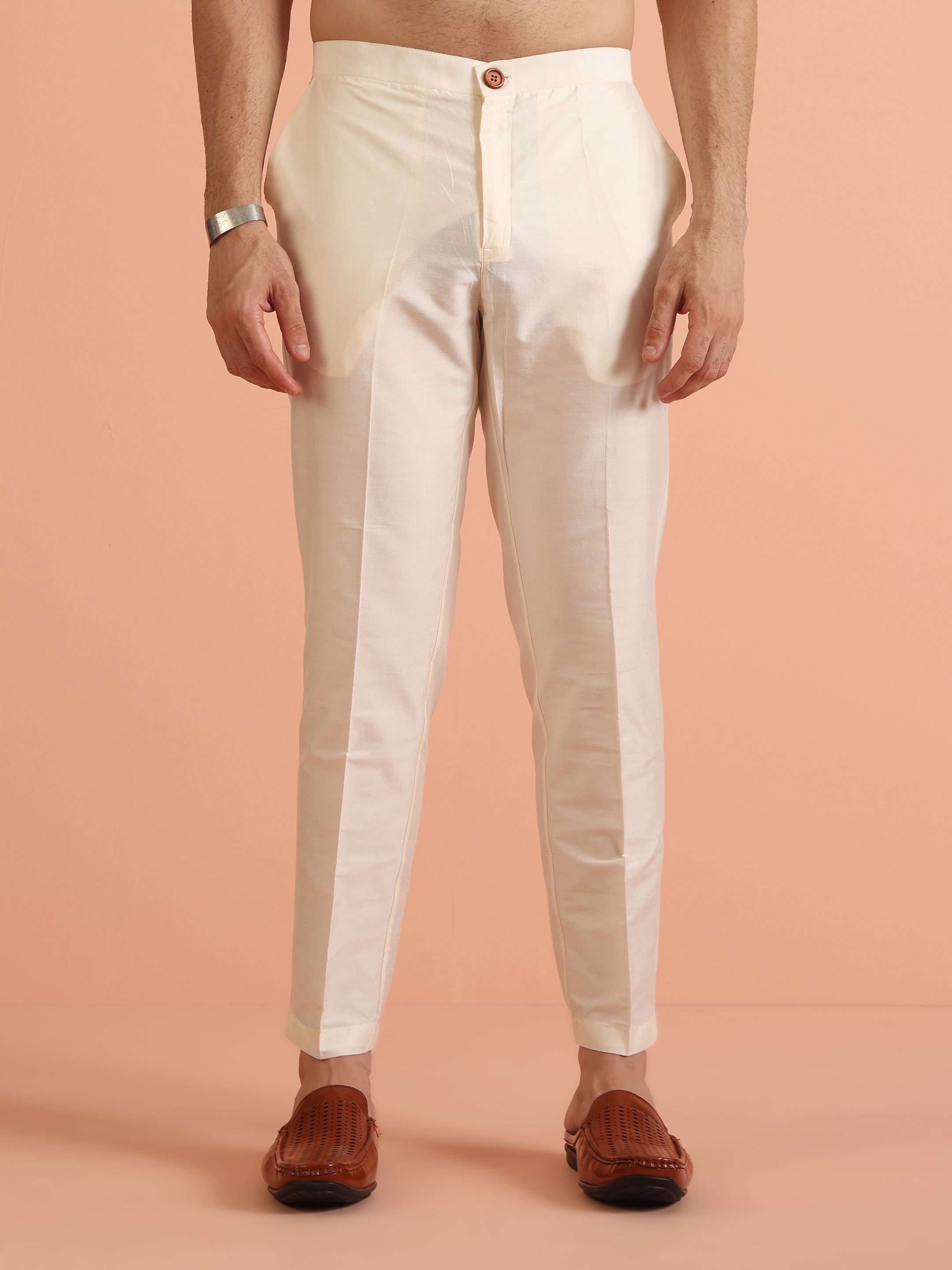 White Cotton Blend Printed Kurta Trouser Set