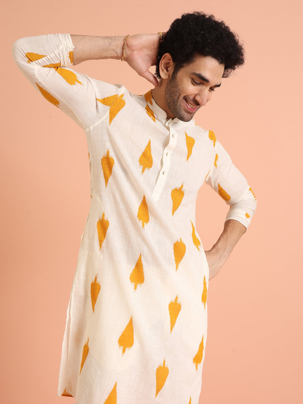 White Cotton Blend Printed Kurta Trouser Set