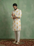 White Cotton Blend Printed Kurta Trouser Set