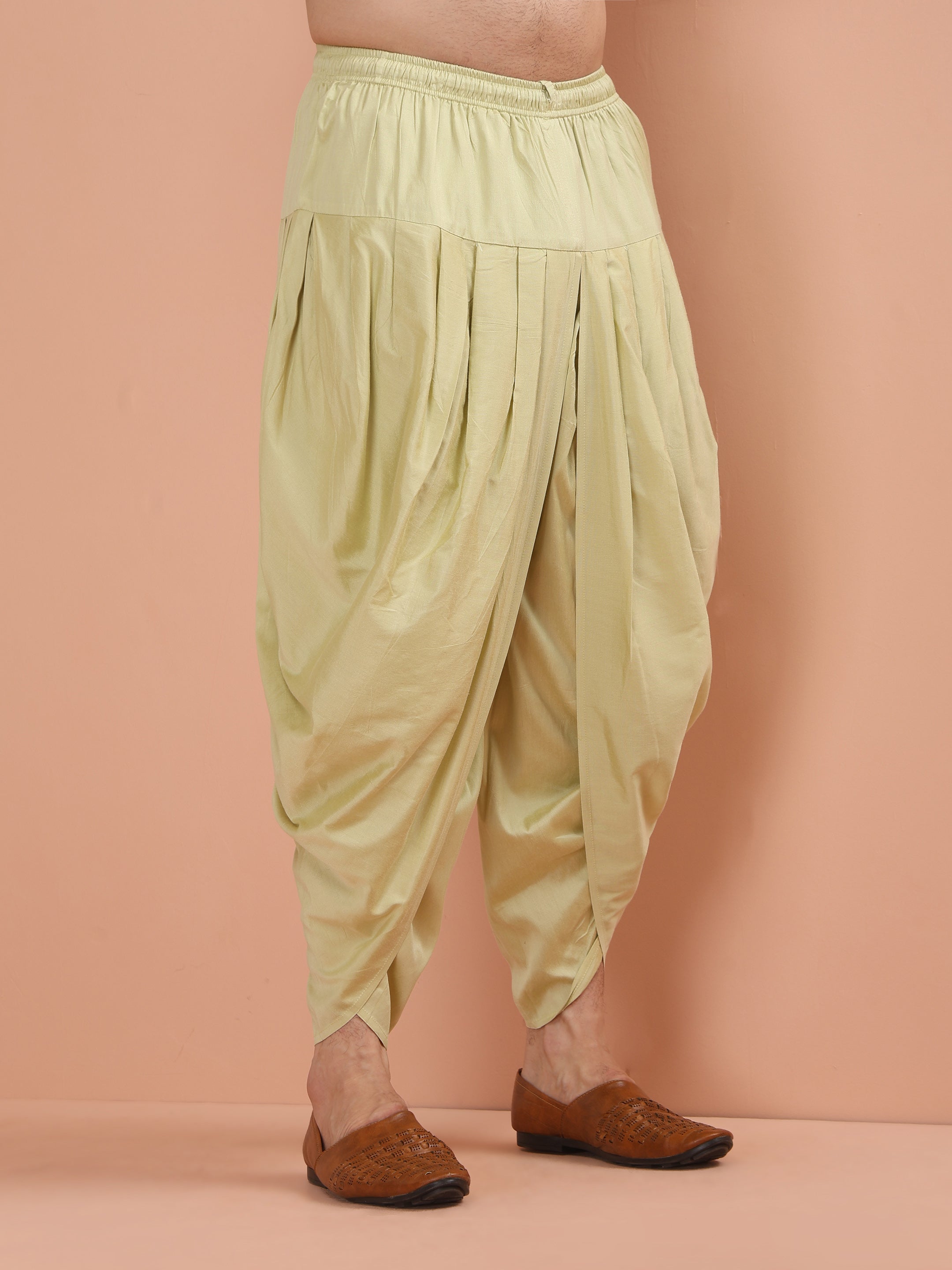 Beige Cotton Blend Printed Kurta Dhoti Set