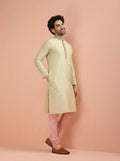 Beige Silk Blend Embroidered Kurta Churidar Set