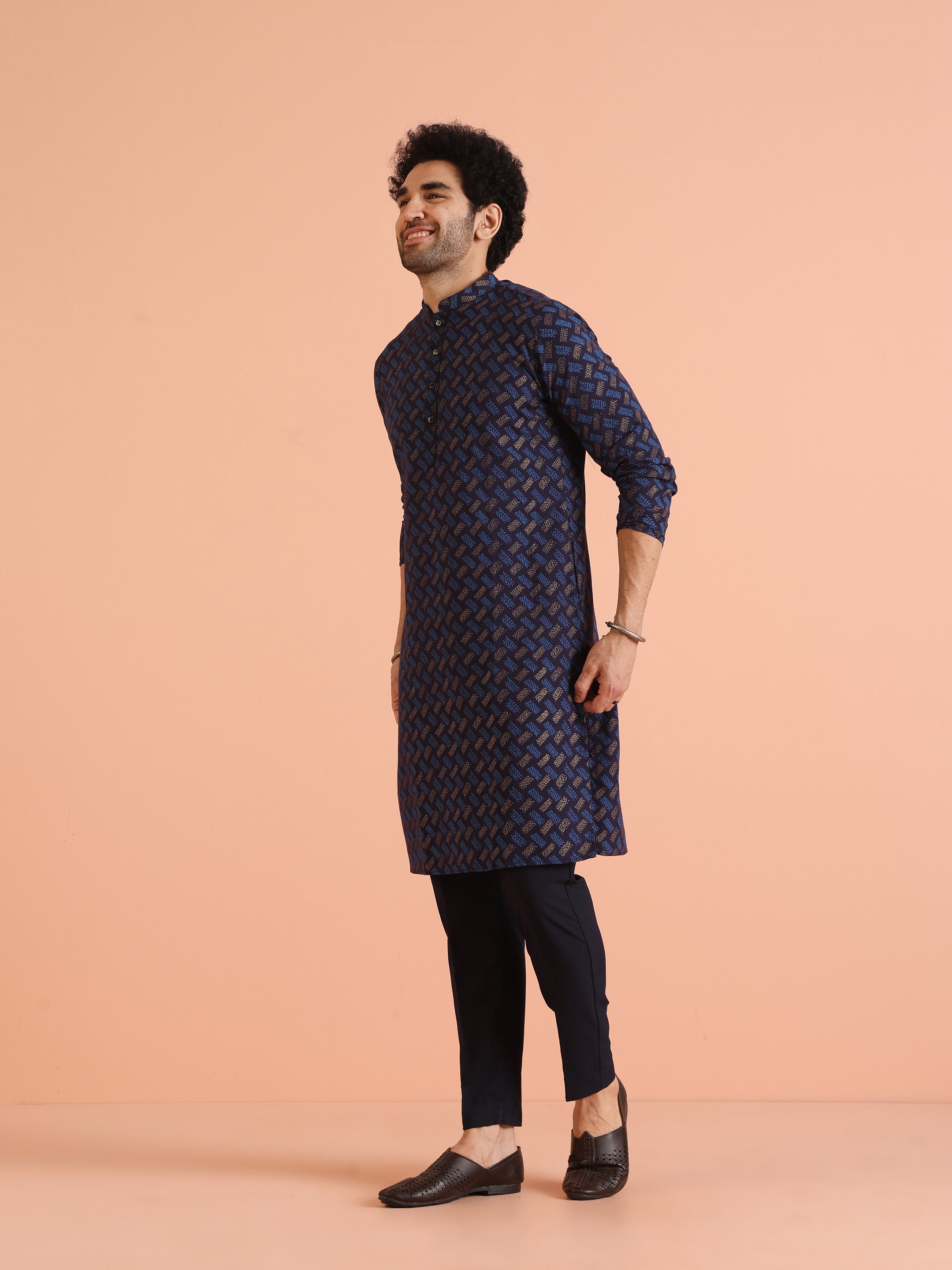 Blue Pure Cotton Printed Kurta Trouser Set