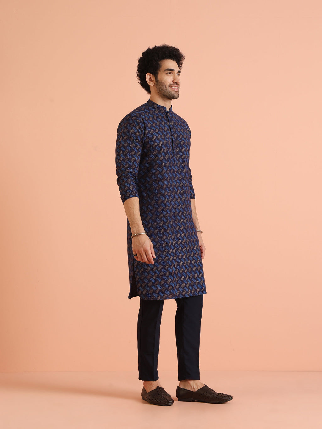 Blue Pure Cotton Printed Kurta Trouser Set