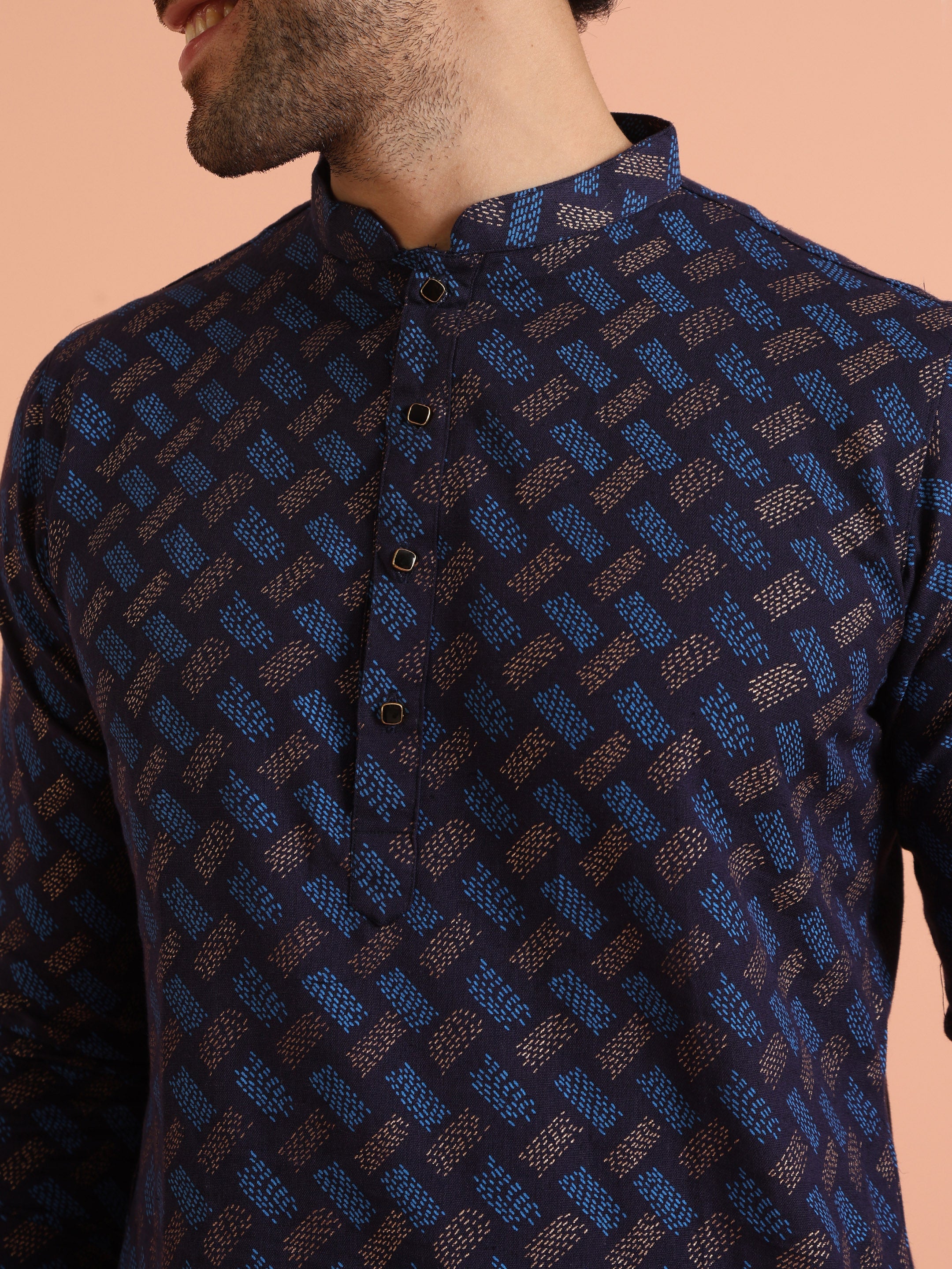 Blue Pure Cotton Printed Kurta Trouser Set